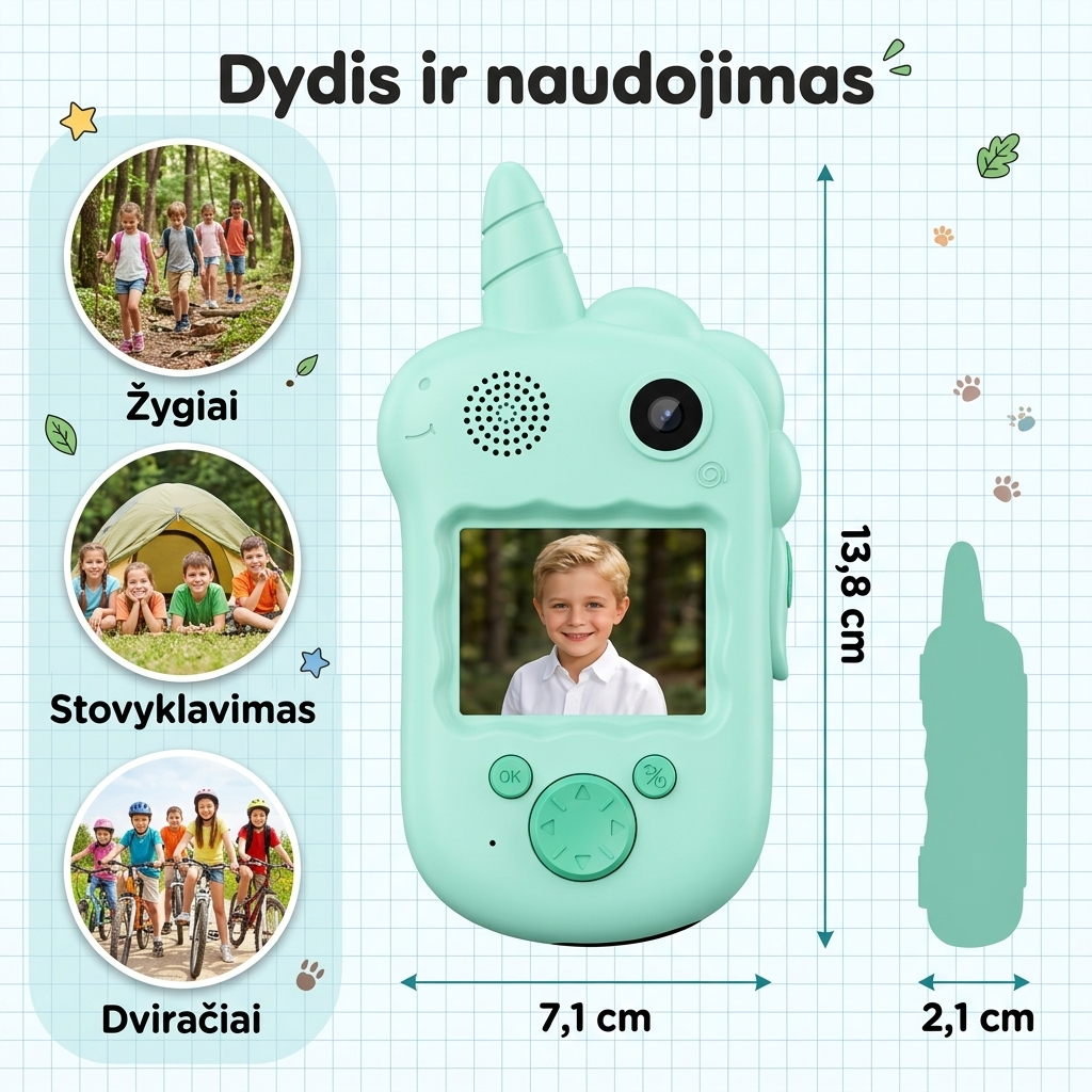Smalsutis TalkieCam – dydis ir naudojimas