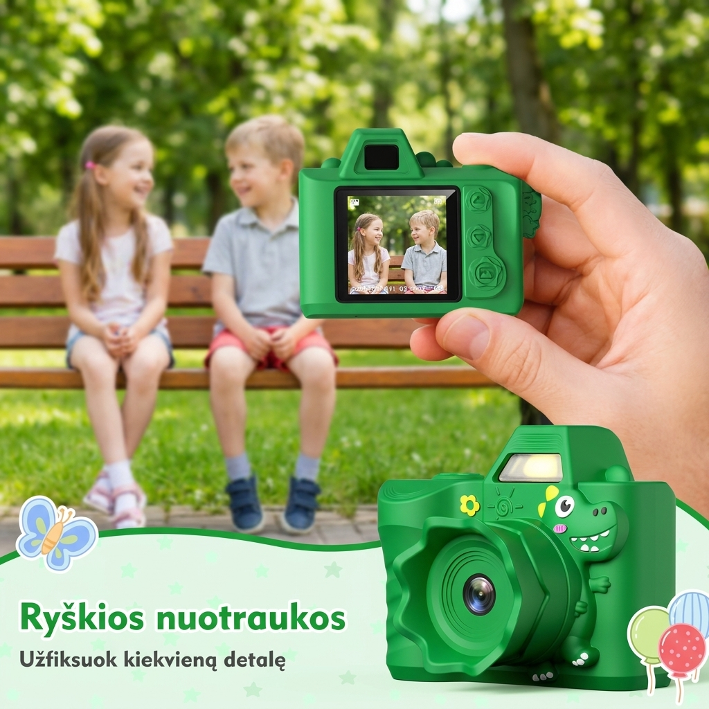 Smalsutis MiniSnap – ryškios nuotraukos, fotoaparato ekranas iš arti parke
