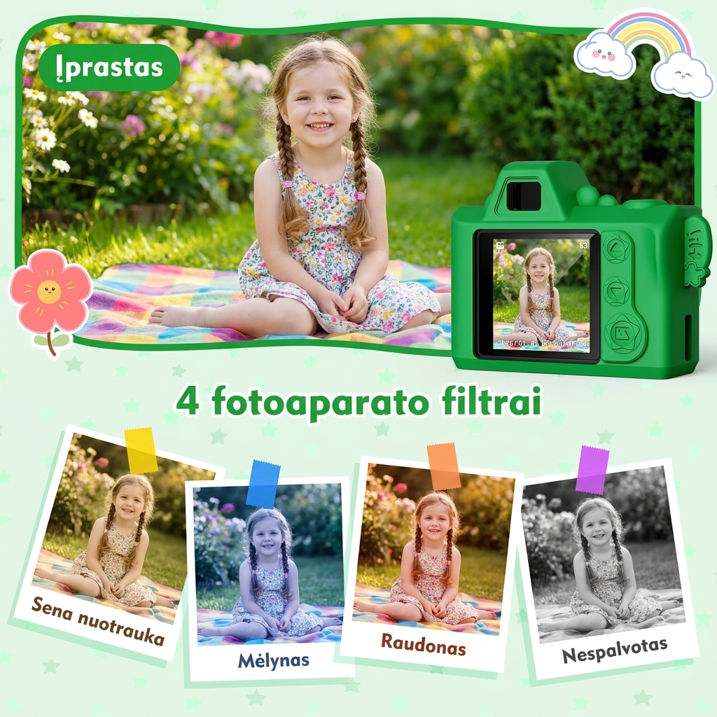 Smalsutis MiniSnap – 4 fotoaparato filtrai: sena nuotrauka, mėlynas, raudonas, nespalvotas