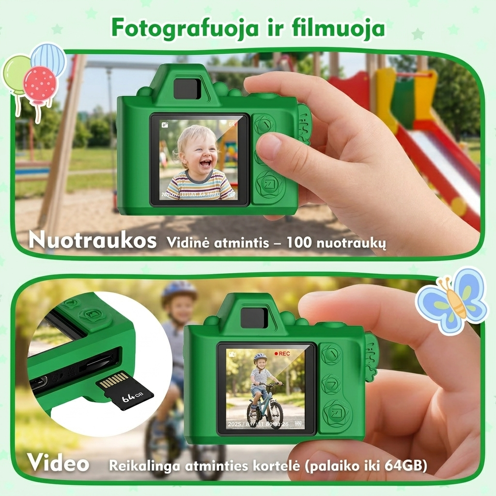 Smalsutis MiniSnap – fotografuoja ir filmuoja, vidinė atmintis 100 nuotraukų, microSD iki 64GB